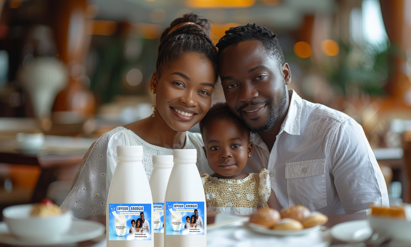 photo d'une famille africaine avec la boisson laitier saveur energie